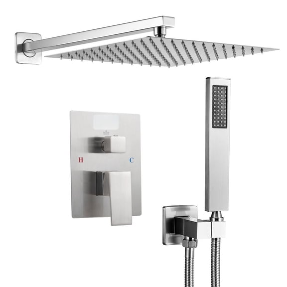 Bathroom Shower System, 12-Inch Square Rain Shower Head with Handheld Wand