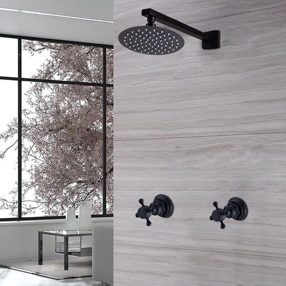 Shower Faucet Set Rainfall Shower Head Combo System Wall Mount w/Mixer Valve Kit