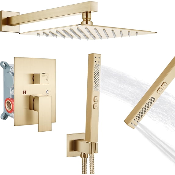 Shower Faucet Set Rainfall Shower System with Square Showerhead and Handle Set Fixture with in Function Handheld Sprayer Wall Mounted Trim Repair Kit Rough-in Valve Polish Chrome
