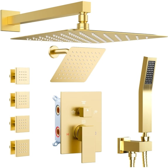 Shower Faucet Set Shower Systems, Way Shower Faucet with in Handheld, Ceiling Mount Dual Rain Shower Head for Two People Shower Head-Handheld-Wall Mounted, Chrome)