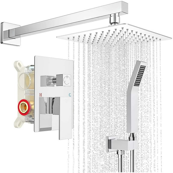 Shower Faucet Set System Chrome 8" Rainfall Shower Head Combo w/ Mixer Valve Kit