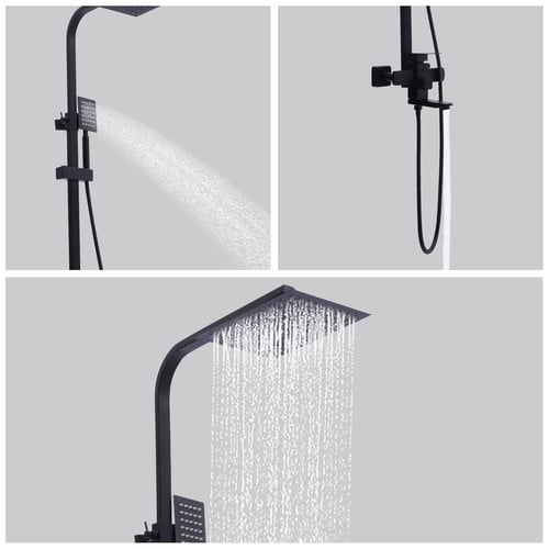 Shower Faucet Set System Rainfall Shower Head Handle Combo Kit Wall Mount Black