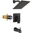 thumbnail image 1 of Shower Faucet Set with Tub Spout Bathtub Faucet Kit Complete Tub Shower Trim Kit with Solid Brass Rough-in Valve and 8 Inch Square Rainfall Showerhead Bent Shower Arm Oil Rubbed Bronze, 1 of 4