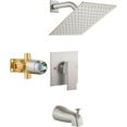 thumbnail image 1 of Shower Faucet Set with Tub Spout Bathtub Faucet Kit Complete Tub Shower Trim Kit with Solid Brass Rough-in Valve and 8 Inch Square Rainfall Showerhead Bent Shower Arm Brushed Nickel, 1 of 7