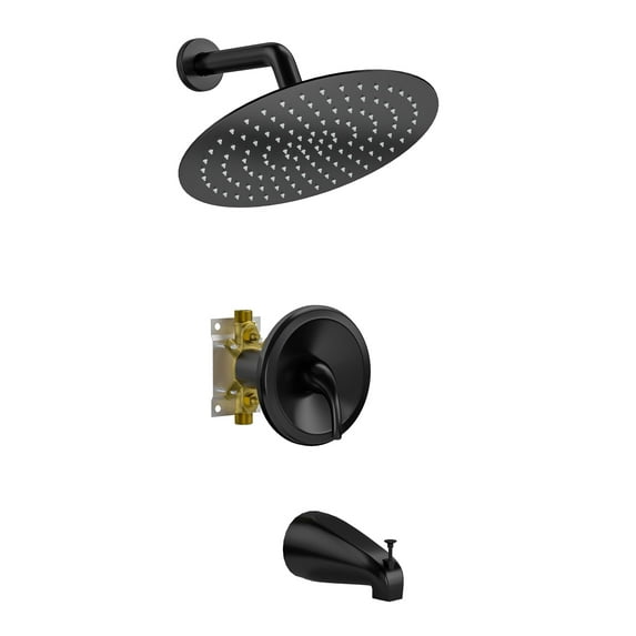 Shower Faucet Set with Tub Spout,Dual Function Shower Trim Kit(Rough-in Valve Included) with 10 Inch Shower Head,Black Rain Mixer Shower System Wall Mounted Rainfall Shower Combo Set