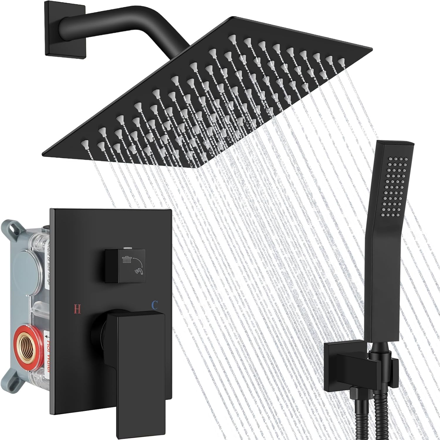 Shower Faucet Set Wall Mount Shower System with Square Rain Shower Head ...