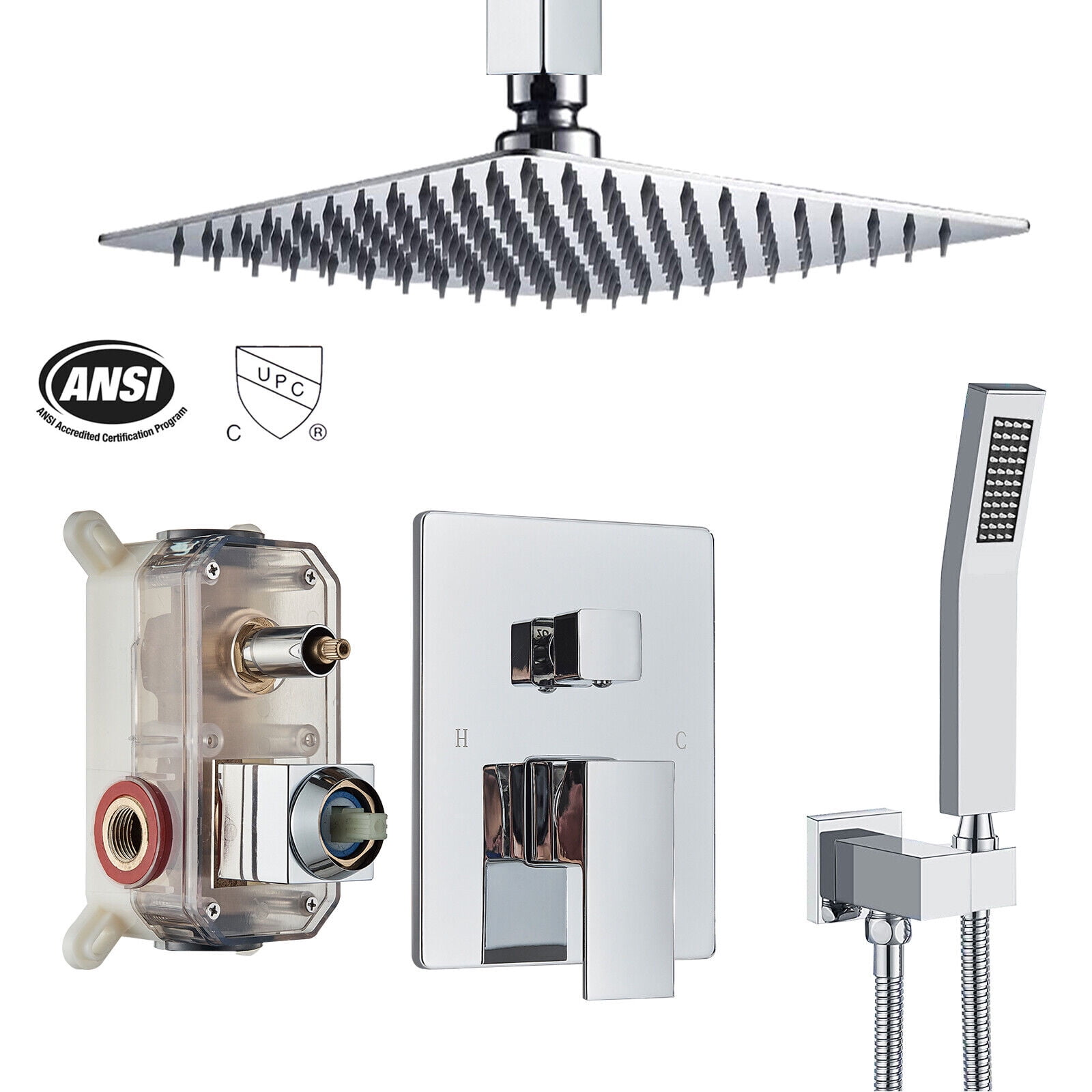 Shower Faucet Set w/Mixer Valve Rainfall Shower Head Combo System