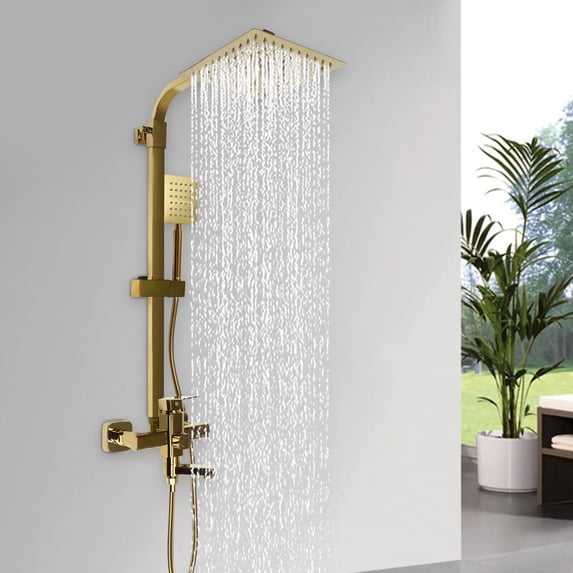 Shower Faucet System Set Rainfall Shower Head W/ Handheld Spray Mixer Tap Brass