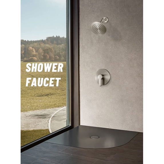 Shower Faucet with Valve, Shower Valve and Trim Kit with 6 Inch High-Pressure Rian Shower Head, Shower Fixtures Brushed Nickel