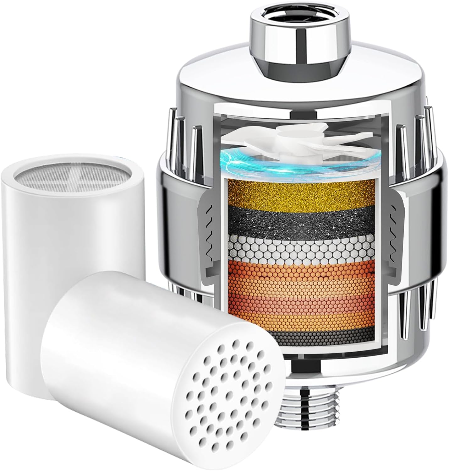 Shower Filter with 2 Cartridge Chrome - Hard Water Softener, 99% ...