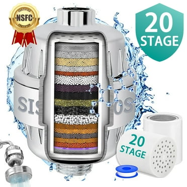 Shower Filter 20 Stage - High Output Shower Head Filter with 2 Replaceable Filter Cartridges - Universal Multi-Stage Shower Head Filter,Reduces Dry Skin