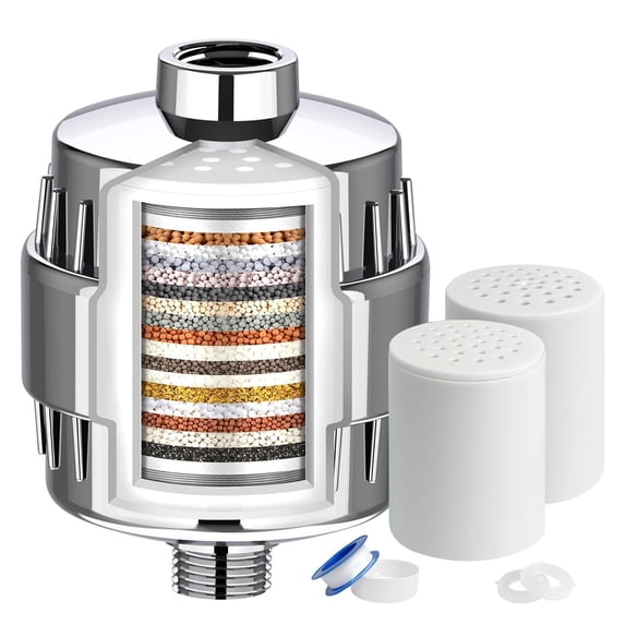 Shower Filter, 20 Stage Shower Head Filter for Hard Water with 2 Cartridges, High Output Shower Water Filter to Remove Chlorine, Fluoride and Other Impurities, Improves Skin Condition, Protects Hair