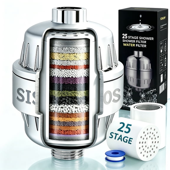 Shower Filter 25 Stage with 2 Replaceable Filter Cartridges - Universal Multi-Stage Shower Head Filter,Reduces Dry Skin