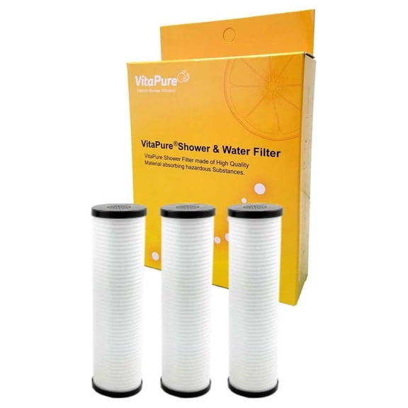 Shower Filter Refills 3 Pack - PureMax VitaPure 300VPX Replacement Filters - Activated Carbon Inline Filter - Chlorine Removal for Healthier Skin & Hair
