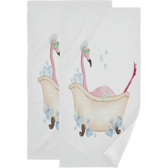 Shower Flamingo 2 PCS Hand Towels for Bathroom, Cute Bird Theme Kitchen Towel Ultra Soft and Absorbent, Decorative Fingertip Face Bath Towel for Spa & Hotel