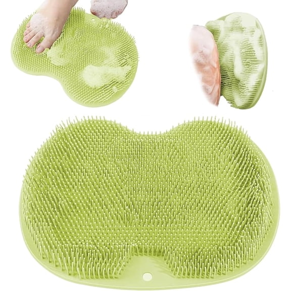 Shower Foot & Back Scrubber, Massage Pad with Suction Cups & Pumice Stone, Multi-Surface Silicone Bath Mat for Exfoliating and Massaging in Shower or Bathtub, 9.8x11.8 Inch (Gray)