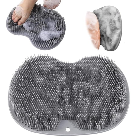 Shower Foot & Back Scrubber, Silicone Shower Foot Scrubber Mat with Wall-Mounted Suction Cups, Multi-Surface Silicone Bath Mat for Exfoliating and Massaging in Shower or Bathtub