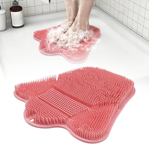 Shower Foot Scrubber Mat, Non-Slip Suction Cups Foot Back Cleaner Pad, Exfoliating Silicone Massage Mat for Feet, Wall Mounted Bath Wash Pad for Men Women (Pink)