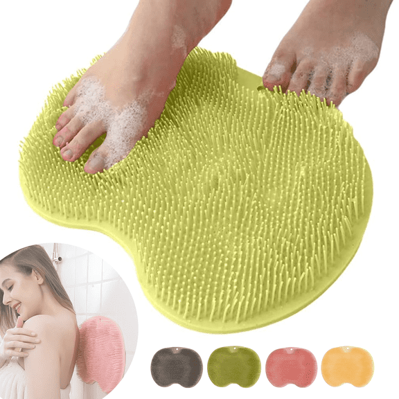 Shower Foot Scrubber Mat with Non-Slip Suction Cups, Foot Back Cleaning Pad Back Washer Exfoliating Bath Wash Pad, Non Slip Bathtub and Shower Mat with Suction Cups and Drain Holes (Green)