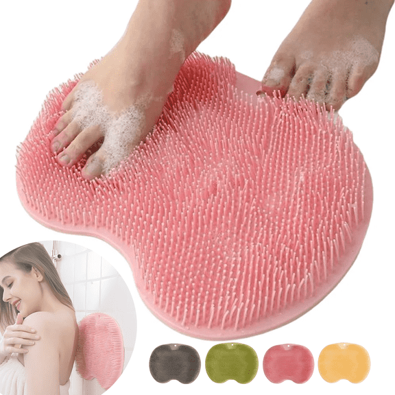 Shower Foot Scrubber Mat with Non-Slip Suction Cups, Foot Back Cleaning Pad Back Washer Exfoliating Bath Wash Pad, Non Slip Bathtub and Shower Mat with Suction Cups and Drain Holes (Pink)