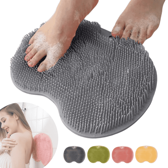 Shower Foot Scrubber Mat with Non-Slip Suction Cups, Foot Back Cleaning Pad Back Washer Exfoliating Bath Wash Pad, Non Slip Bathtub and Shower Mat with Suction Cups and Drain Holes (Gray)