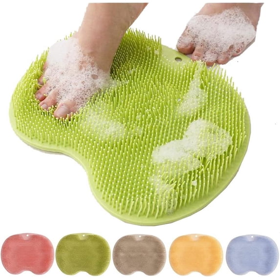 Shower Foot Scrubber Mat with Non-Slip Suction Cups, Foot Back Cleaning Pad Back Washer Exfoliating Bath Wash Pad, Wall Mounted Slip Suction Cups for Use in Cleaner Men and Women (Green)