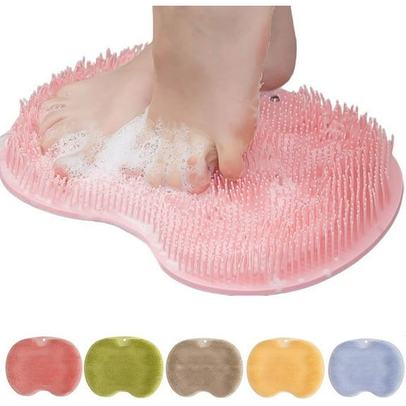 Shower Foot Scrubber Mat with Non-Slip Suction Cups, Foot Back Cleaning Pad Back Washer Exfoliating Bath Wash Pad, Wall Mounted Slip Suction Cups for Use in Cleaner Men and Women (Pink)