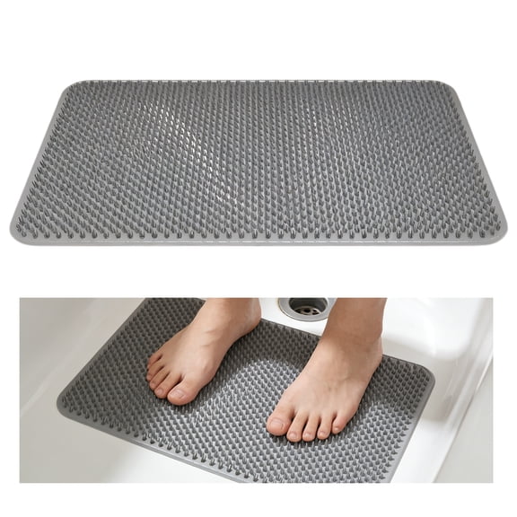 Shower Foot Scrubber Mat with Suction Cups, Non Slip Bath Mat for Tub & Shower, PVC Foot Cleaning Massage Mat with Drain Holes, 27.6" x 15.7", Gray