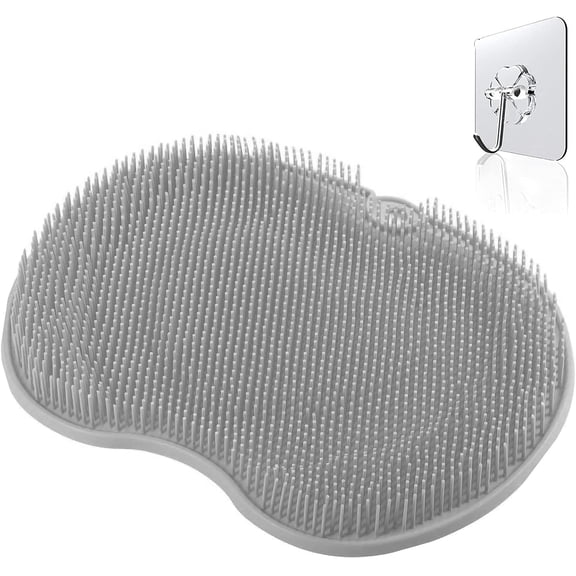 Shower Foot Scrubber Mat with Suction Cups - Wall Mounted Foot Cleaner Massage Brush with Hook, Anti-Slip Gray