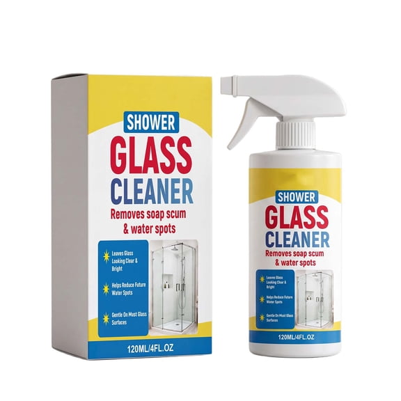 Shower Glass Cleaner Spray Hard Water Stain and Soap Scum Remover StreakFree for Bathroom Glass Doors Mirrors and Surfaces 120ml
