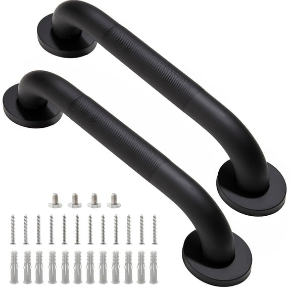 Shower Grab Bar, 2 Pack 12 Inch Black Bathroom Grab Bar, 1.25" Diameter 304 Stainless Steel Anti-Slip Grab Bar