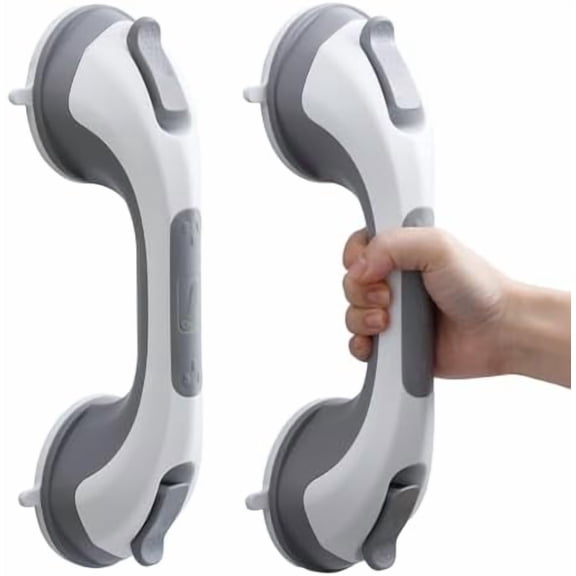 Shower Grab Bar, 2 Pack 12 Inch Suction Grab Bars for Bathtubs and Showers for Elderly, Shower Handle for Seniors Bathroom Safety Grip, No Drilling Removable,Grey