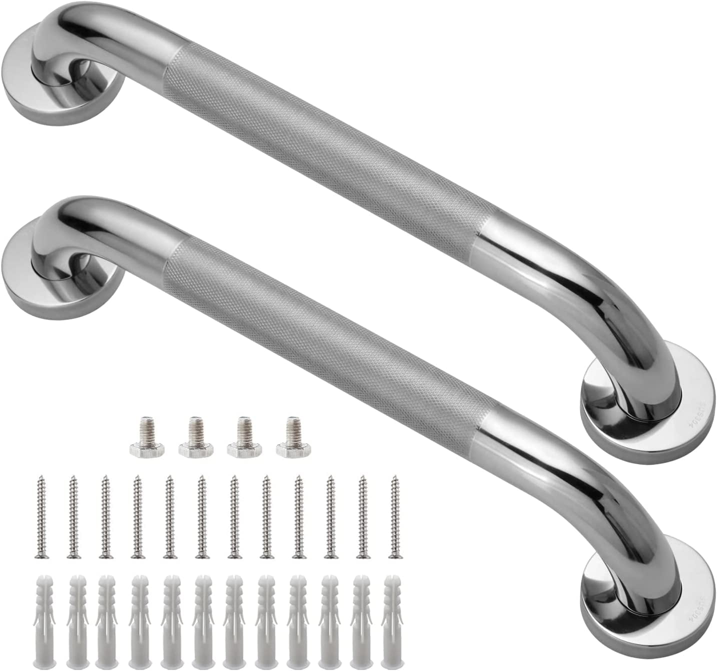 16-Inch Chrome Anti-Slip Stainless Steel Grab Bars, 2-Pack