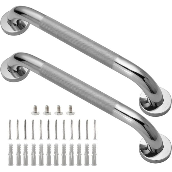 Shower Grab Bar, 2 Pack 16 Inch Bathroom Grab Bar, 304 Stainless Steel 1.25" Diameter Anti-Slip Handicap Grab Bar Support Shower Rail Senior Handrail Shower Safety Bar Handle