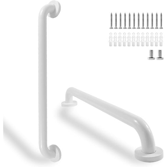 Shower Grab Bar, 2 Pack 24 Inch White Bathroom Safety Bar, 1.25" Diameter 304 Stainless Steel Grab Bars for Bathtubs and Showers, Handicap Shower Grab Bar for Seniors Elderly