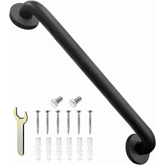 Shower Grab Bar, Anti-Slip Safety Grab Bar for Bathroom Bathtub Toilet 304 Stainless Steel Textured Grip Bath Handle Hand Rail for Elderly (Black, 20" L x 1 1/4" D)