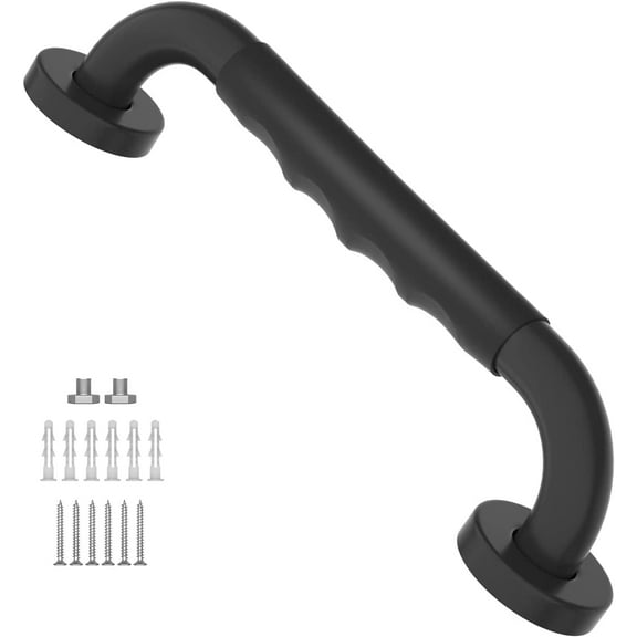Shower Grab Bar w/ Anti Slip Rubber Grip, ZUEXT 12 Inch Black Stainless Steel Bath Grab Bar, Bathroom Balance Bar, Wall Mount Safety Handrail Support, Handicap Injury Elderly Senior Assist Handle