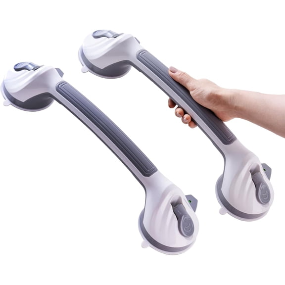 Shower Grab Bars for Seniors 2 Pack,16.8" Suction Shower Handle with Safety Indicator, No-Drill Bathroom Safety Rails for Elderly, Bathtub & Tile/Glass (Gray)