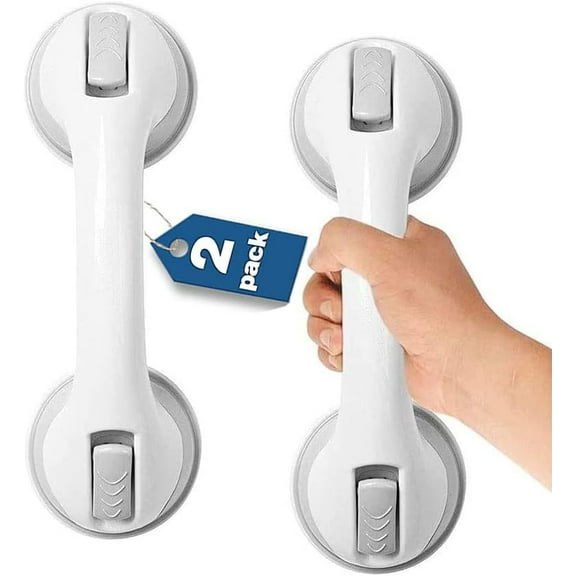 Shower Handles - 12’’ Shower Safety Bars Suction for Elderly/Seniors Handicap Bath Handles for Tub for Bathroom Walls Gray (2-Pack)