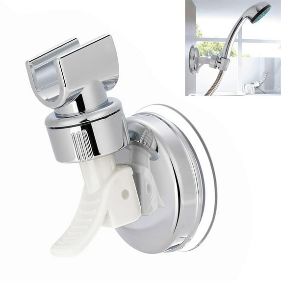 Shower Handset Wall Mount Suction Bracket | Silver ABS Plastic | Heavy Duty No-Drill Installation | Polished Finish | Holds Up To 5kg | 110mm Projection | 70mm Base Diameter