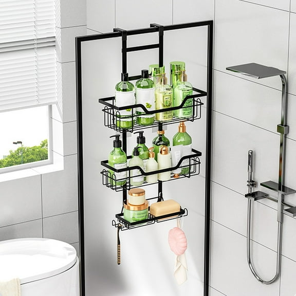 Shower Hanging Rack, Bathroom Organizer, Caddy, Stainless Steel Construction, for Shampoo Soap Towels, Over Shower Head Storage | Black KTFgvq