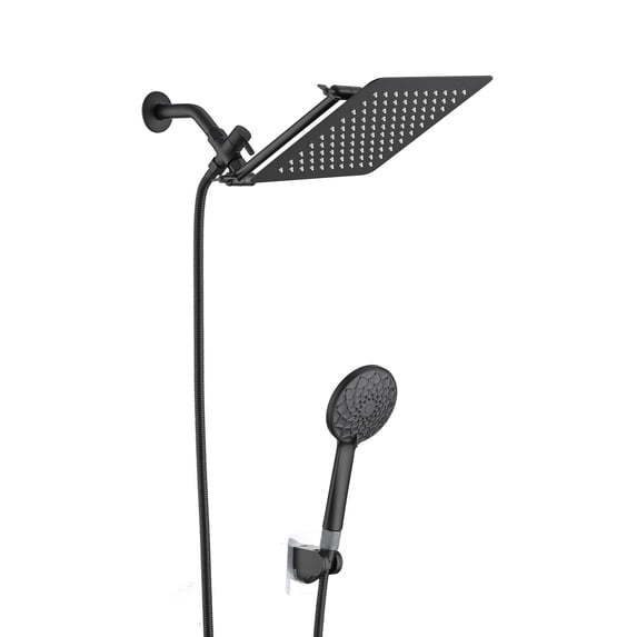 Shower Head,10 Inch High Pressure Rainfall Shower Head/Handheld Shower Combo with 11 Inch Extension Arm,6 Settings Adjustable Anti-Leak Shower Head with Holder/Hose,Height/Angle Adjustable,Matte