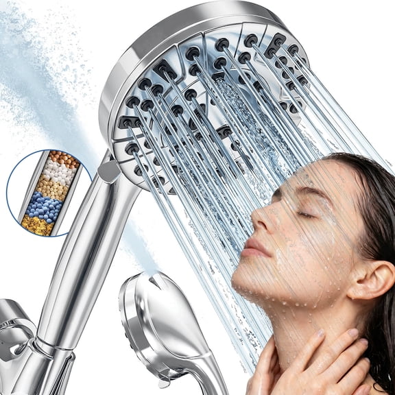 Yezivo Shower Head, 10 Mode Setting Detachable Shower Head with Handheld, High Pressure Shower Head with Hose 59 inch Stainless Steel and Adjustable Bracket, Handheld Shower Head for Bathroom Tub