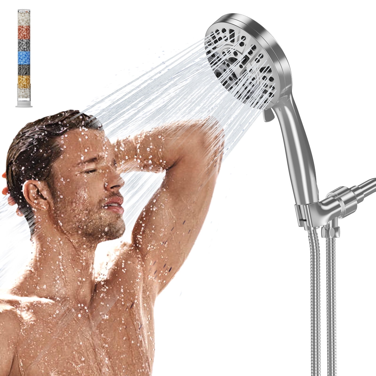Cshidworld 10 Spray Mode Filtered Shower Head with Handheld, High Pressure Showerhead with Filters, Shower Head with Hard Water Filter for Bathroom, Anti-clog & Powerful to Clean Tile & Pets, Chrome