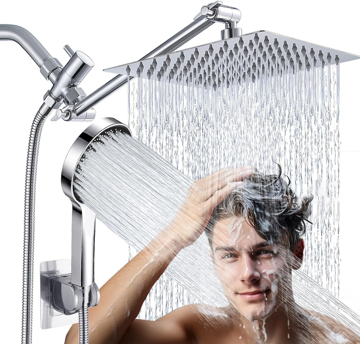 Shower Head,10”Rain Shower Head with Handheld Spray Combo and Adjustable Extension Arm/3Way