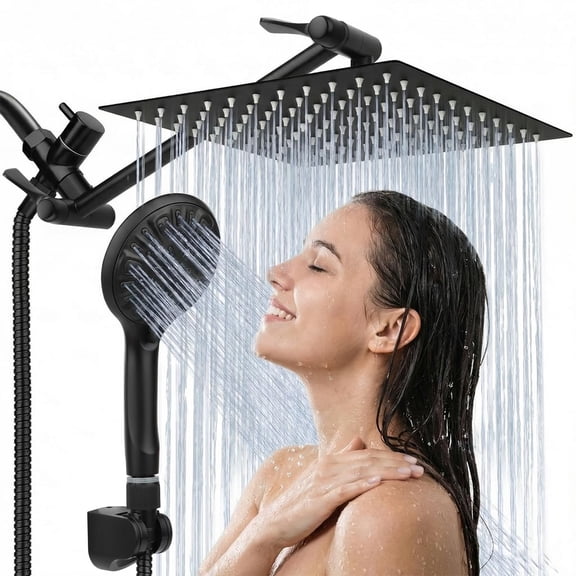 Shower Head  12'' High Rainfall/handheld Combo With 11'' Extension Arm 9 Settings Anti-leak Holder Height/angle Adjustable Matte Black