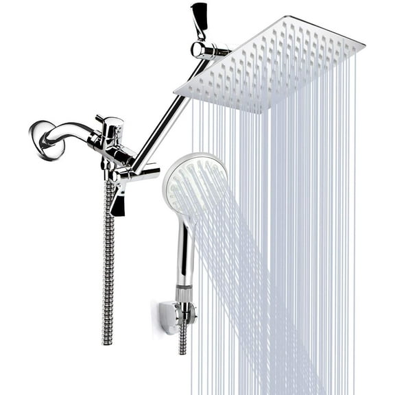 Shower Head, 12 Inch High Pressure Rainfall Shower Head/Handheld Shower Combo with 11 Inch Extension Arm, 9 Settings Adjustable Anti-leak Shower Head with Holder/Hose, Height/Angle Adjustable