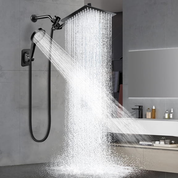 Shower Head,12Rain Shower Head with Handheld Spray Combo and Adjustable Extension Arm/Shower System,High Pressure Rain Fall Hose,Chrome