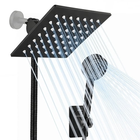 Shower Head, 5 Setting High Pressure Handheld Showerhead, Rain Shower Heads Combo Hard Water Softener with 60" Hose for Bathroom (Black)
