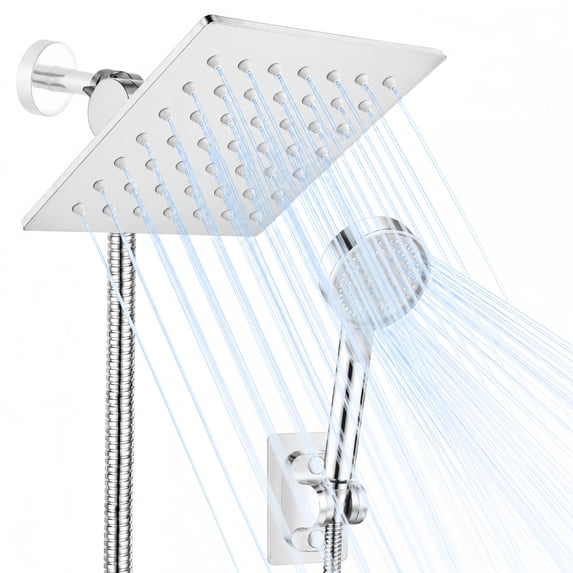 Shower Head, 5 Setting High Pressure Handheld Showerhead, Rain Shower Heads Combo Hard Water Softener with 60" Hose for Bathroom (Silver)